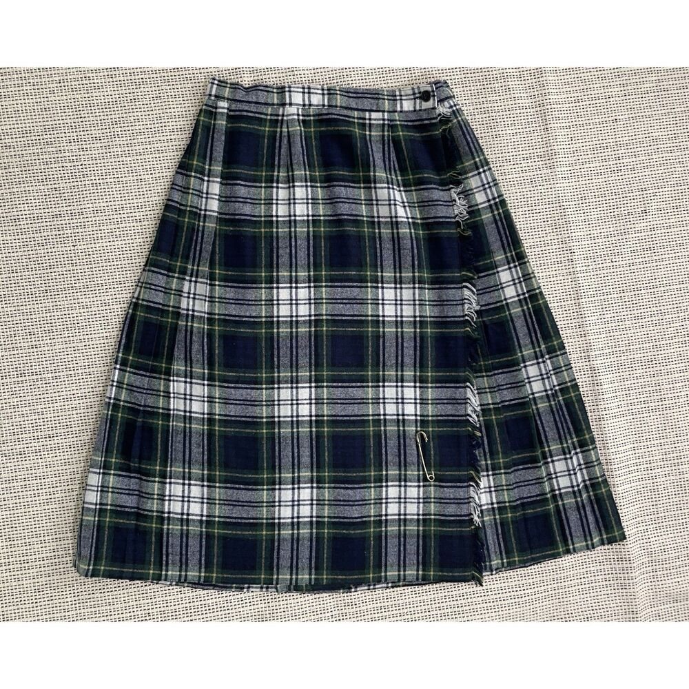 Vtg 80s Womens Small Plaid Wool Blend Skirt Made in USA Tartan Preppy Academia
